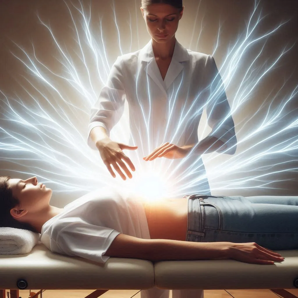 Manos canalizando energía